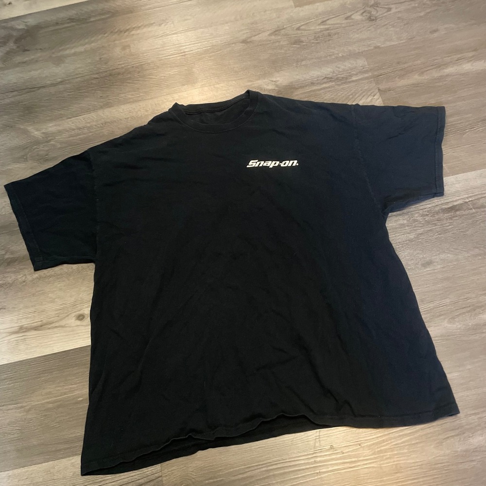 Snap-on Tools Mens Black Graphic T-Shirt Vintage Steel Series Truck Large Logo